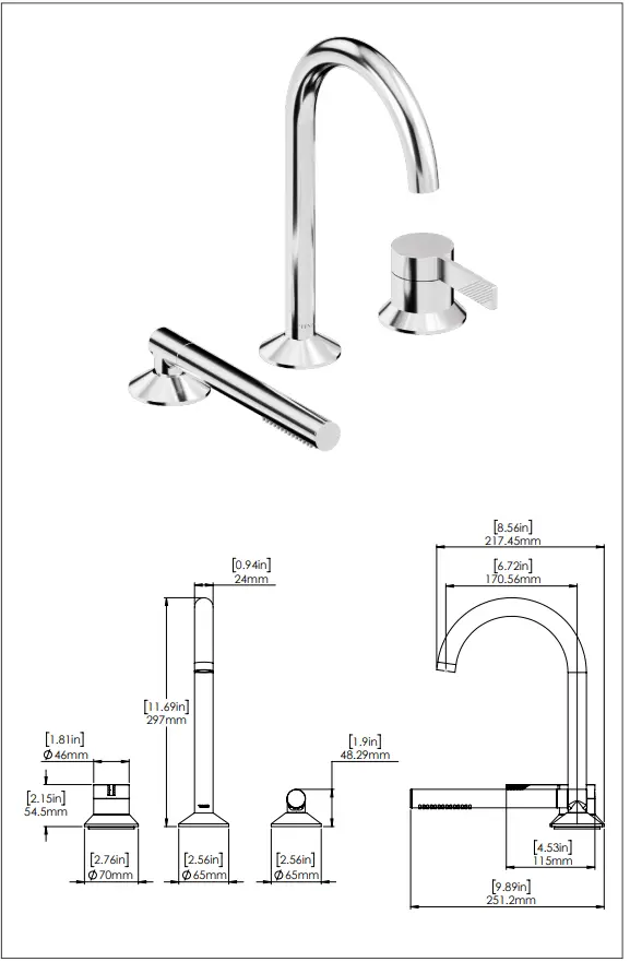 Tenzo Paloma 3 Pieces Deck Mount Tub Filler PAL35 - Plumbing Market