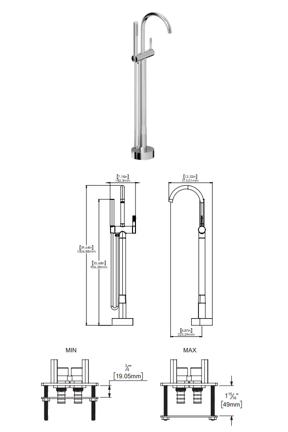 Tenzo Paloma Freestanding Tub Filler PAL52 - Plumbing Market