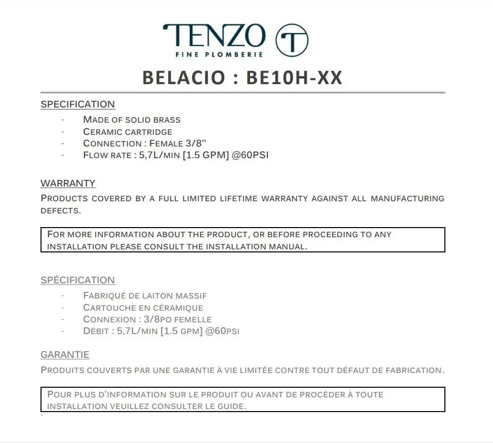 Tenzo Signature Bellacio C Tall Single Hole Vessel Bathroom Faucet BE10H - Plumbing Market