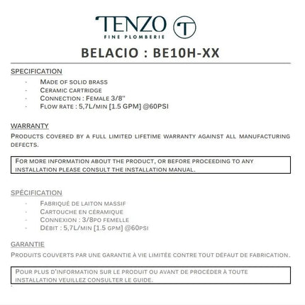 Tenzo Signature Bellacio F Tall Vessel Bathroom Faucet BE10H-F - Plumbing Market