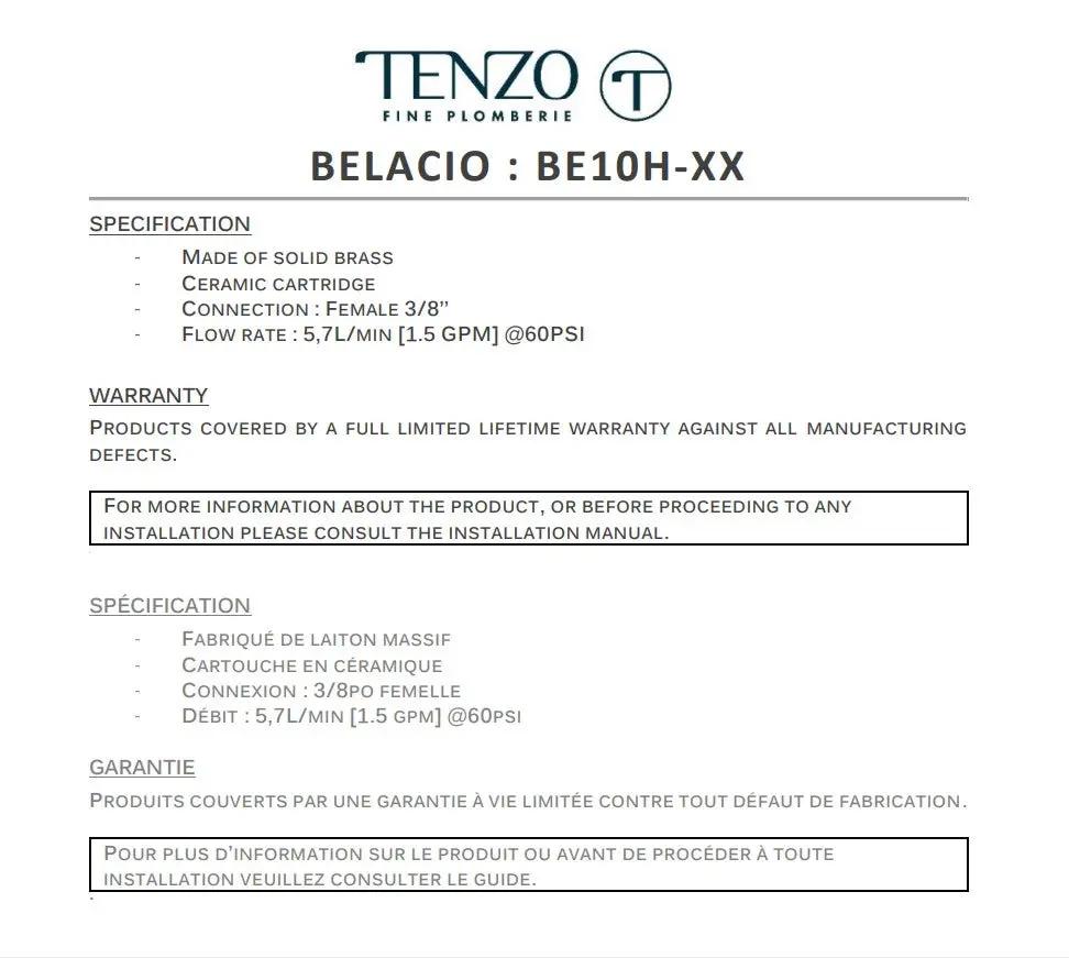 Tenzo Signature Bellacio F Tall Vessel Bathroom Faucet BE10H-F - Plumbing Market