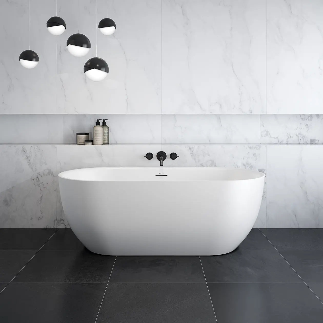 Tosca 6732 Acrylic Freestanding Center Drain Bathtub in Matte White with Matte White Skirt - Plumbing Market