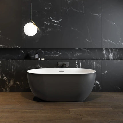 Tosca Matte 5932 Acrylic Freestanding Center Drain Bathtub in Matte White with Matte Black Skirt - Plumbing Market