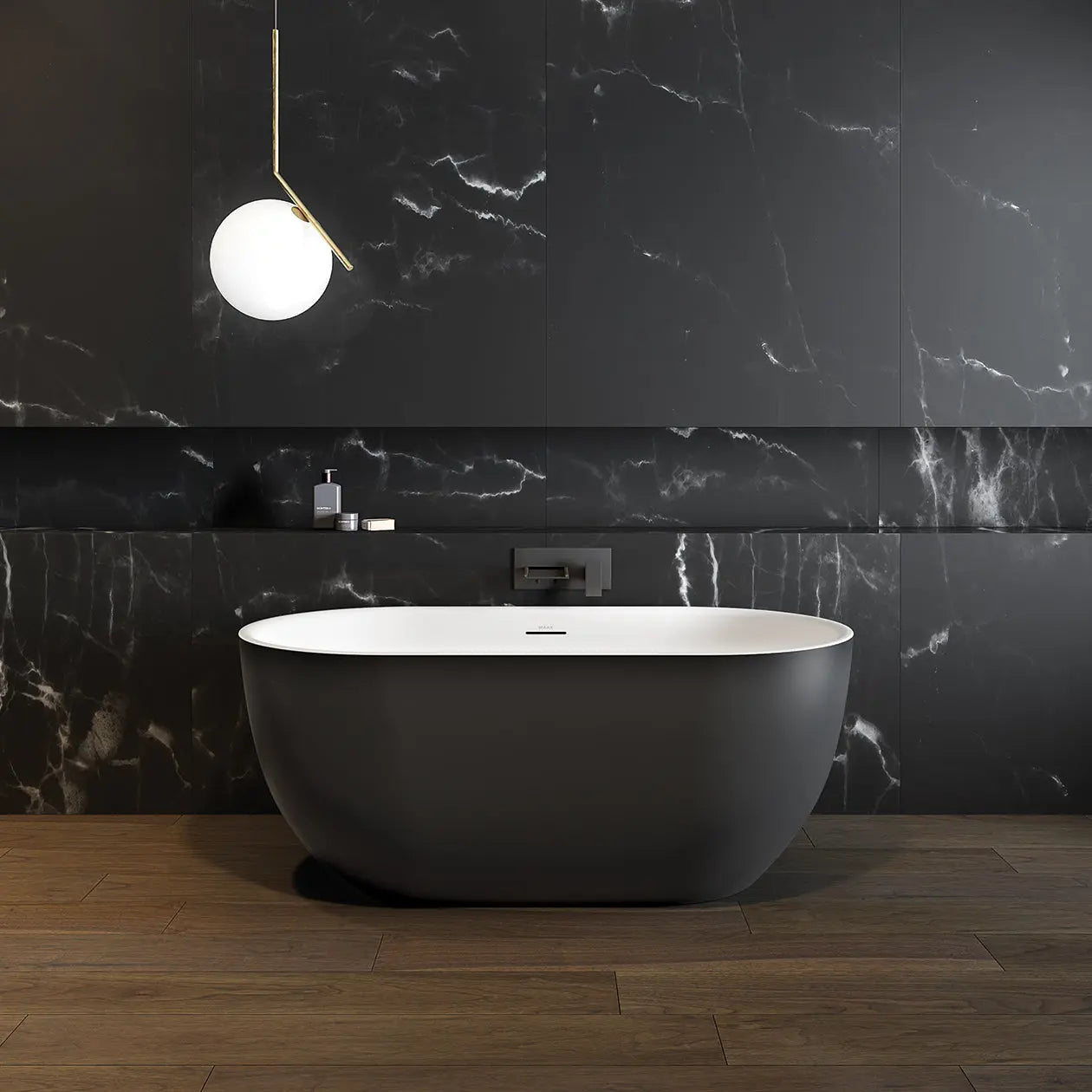 Tosca Matte 5932 Acrylic Freestanding Center Drain Bathtub in Matte White with Matte Black Skirt - Plumbing Market