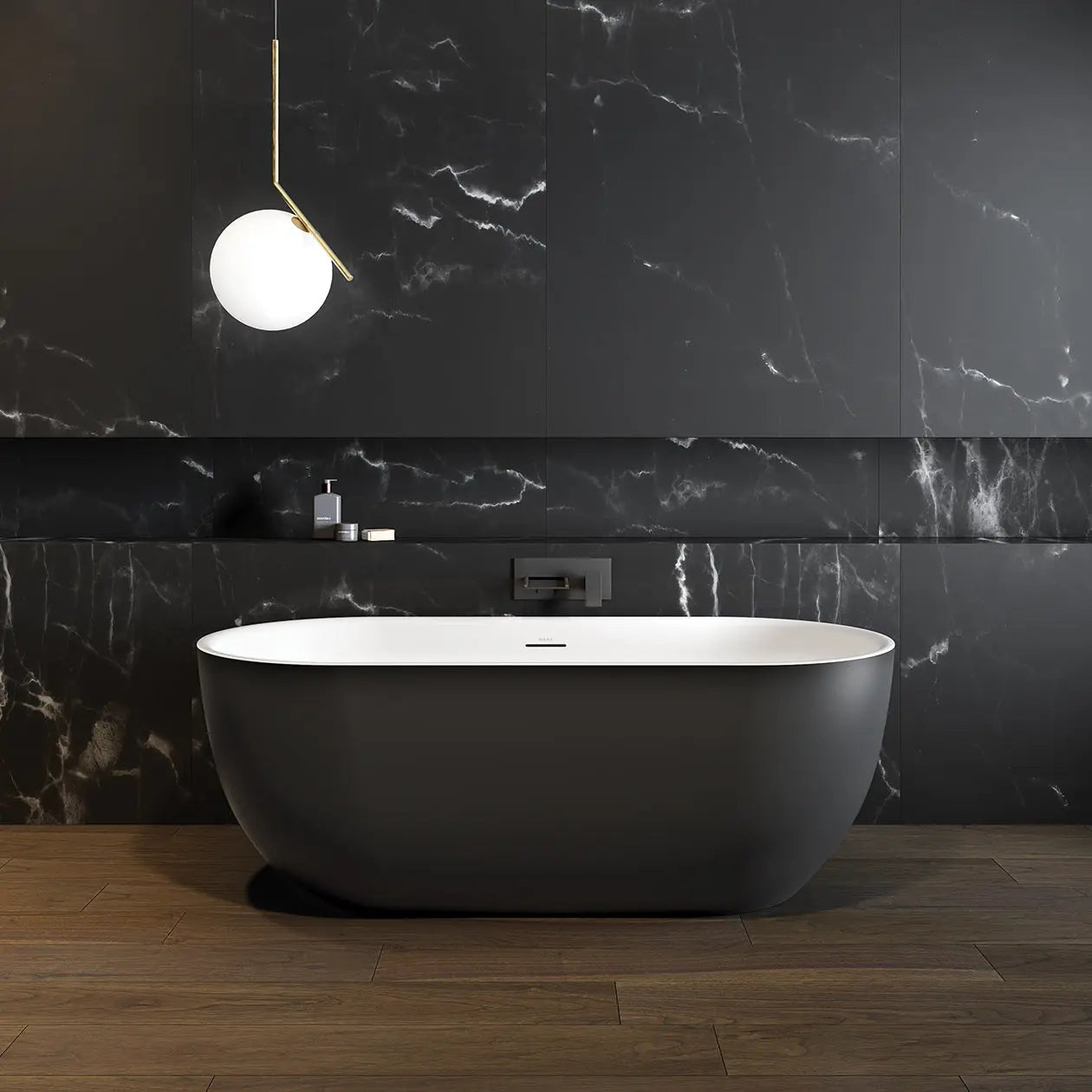 Tosca Matte 6732 Acrylic Freestanding Center Drain Bathtub in Matte White with Matte Black Skirt - Plumbing Market