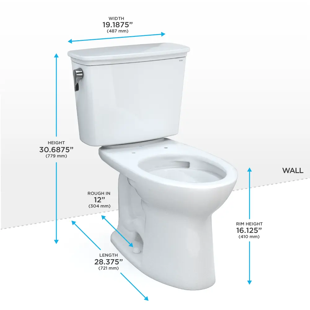Toto Drake Transitional Two-piece Toilet, 1.28 GPF, Elongated Bowl Universal Height - Plumbing Market