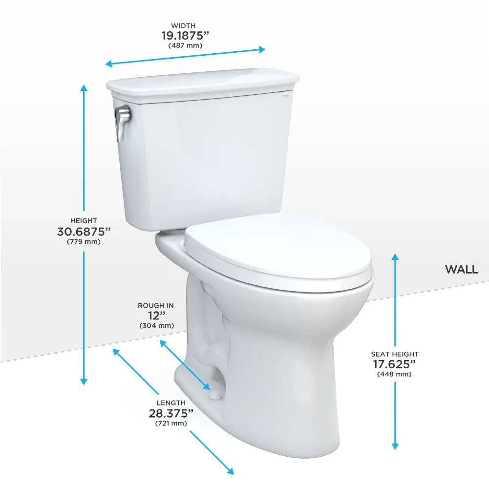 Toto Drake Transitional Two-piece Toilet, 1.28 GPF, Elongated Universal Height W Seat - Plumbing Market