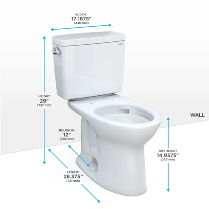 Toto Drake Two-piece Toilet, 1.28 GPF, Elongated Bowl Less Seat - Plumbing Market