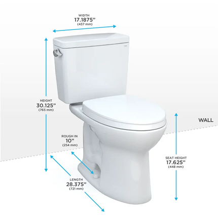 Toto Drake Two-piece Toilet, 1.28 GPF, Elongated Universal Height 10" Rough-In W Seat - Plumbing Market