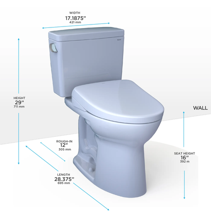 Toto Drake WASHLET+ S7A Two-Piece Toilet Standard Height 1.28 GPF - Plumbing Market