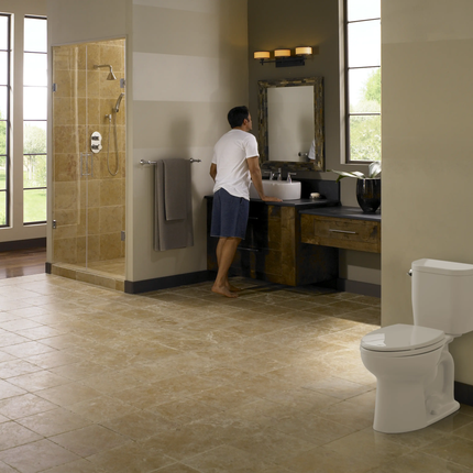 Toto Entrada Close Coupled Round Toilet Universal Height Less Seat 1.28GPF - Plumbing Market