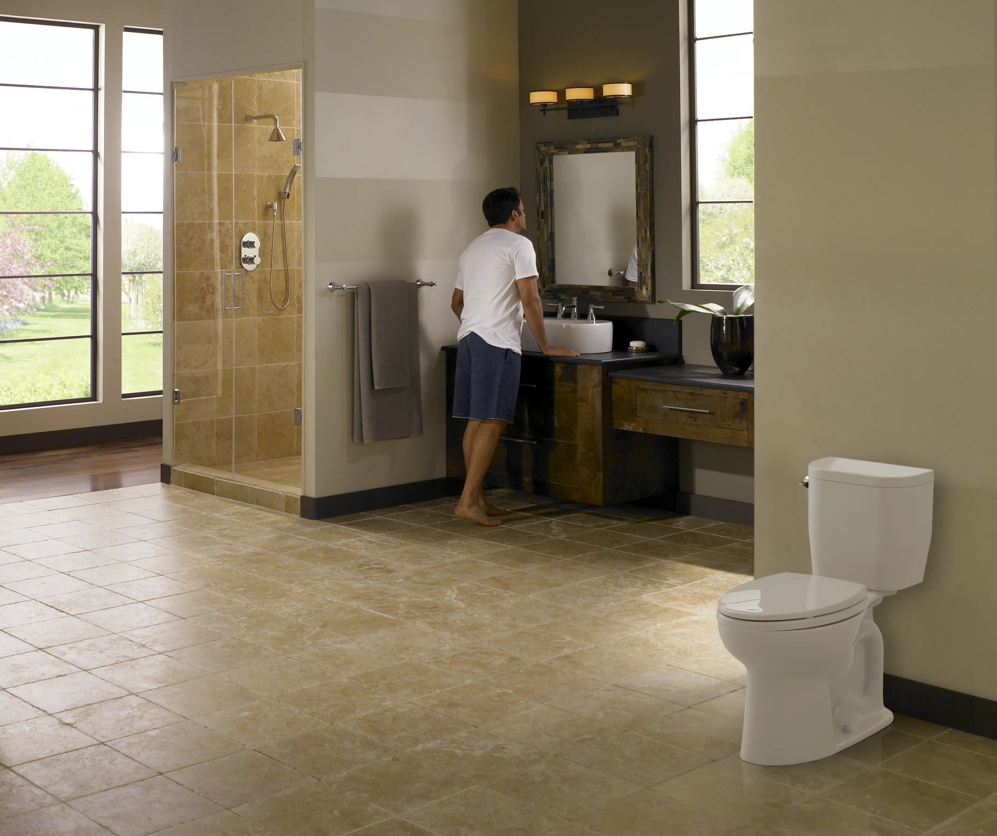 Toto Entrada Close Coupled Round Toilet Universal Height Less Seat 1.28GPF - Plumbing Market
