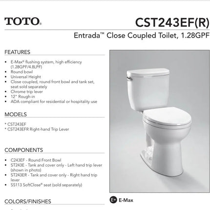 Toto Entrada Close Coupled Round Toilet 1.28gpf (Less Seat) - Plumbing Market