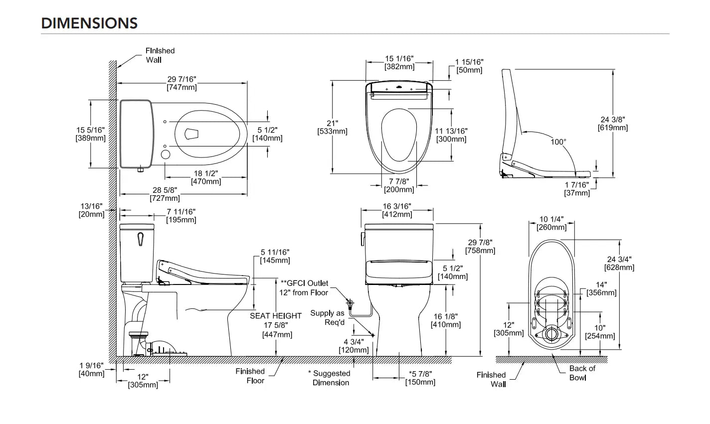Toto Glaston Washlet S5 Two Piece Comfort Height Elongated Toilet White - Plumbing Market
