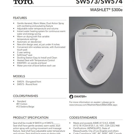 Toto Washlet S300E Round Electronic Toilet Seat Ewater+ - Plumbing Market