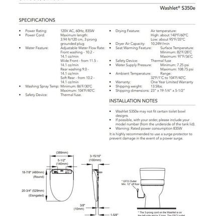 Toto Washlet S350e Round Electronic Toilet Bidet Seat Ewater+ - Plumbing Market