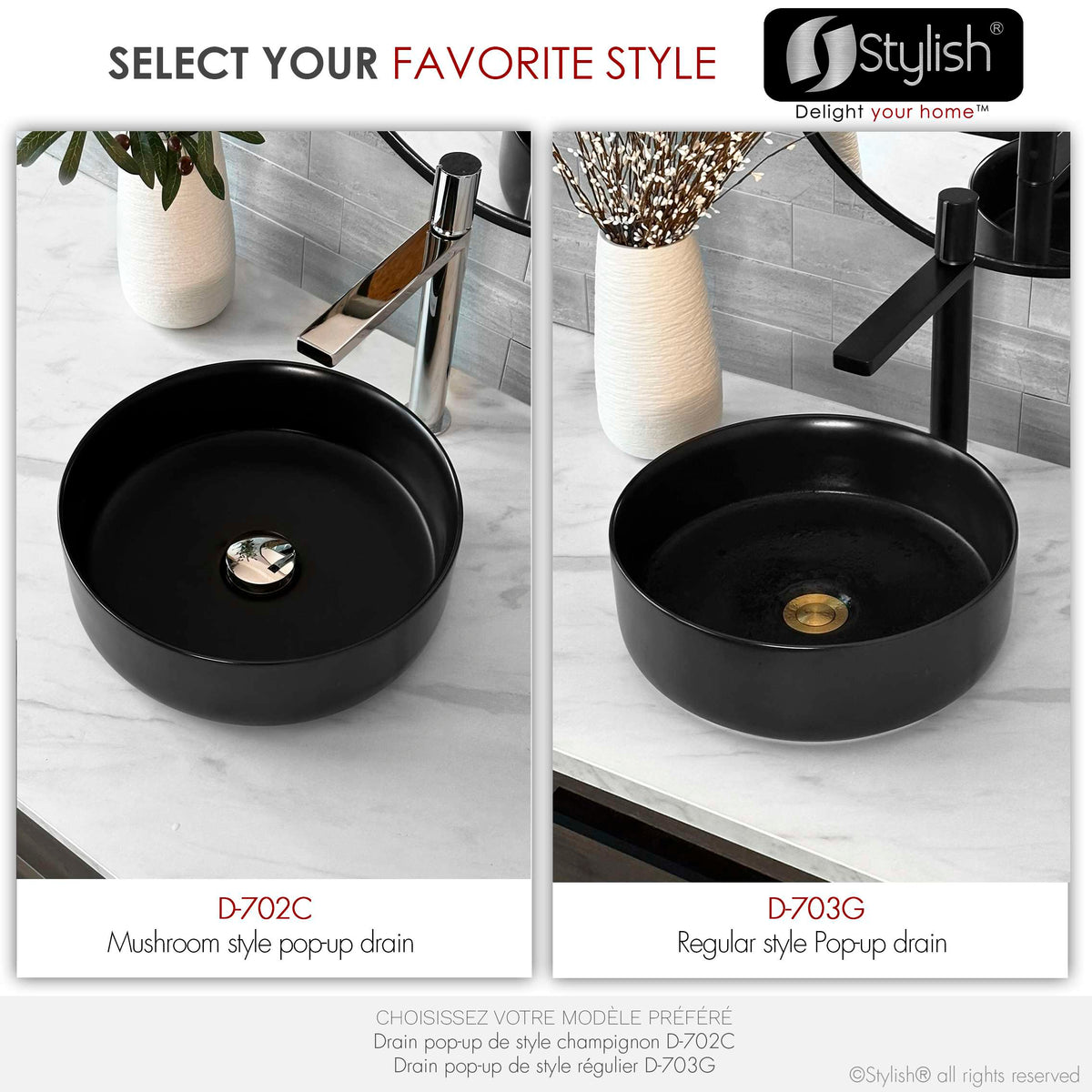 Stylish Pop-Up Bathroom Sink Drains Set Without Overflow Polished Chrome D-702C2