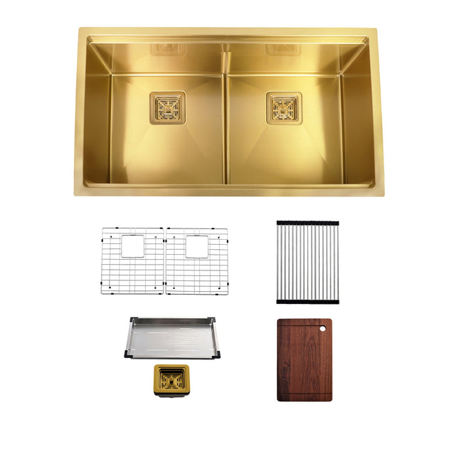 Kodaen 32" Workstation Undermount Double Bowls 50/50 Kitchen Sink 16G Kodaen