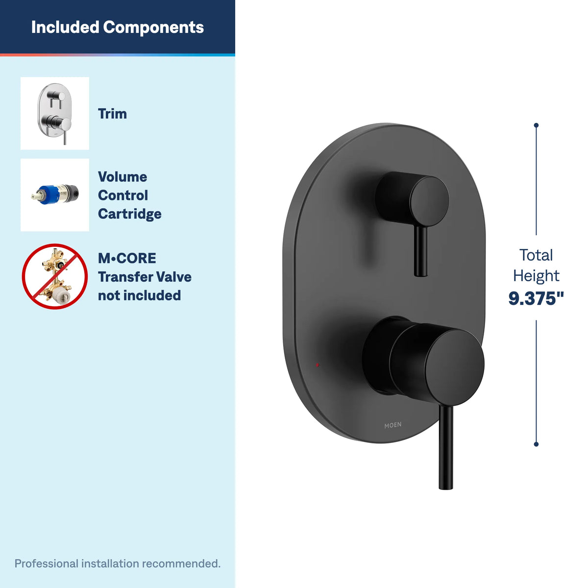 Moen Align M-CORE 3-Series with Integrated Transfer Valve Trim UT3290 in Matte Black (UT3290BL) - view 3