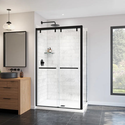 Uptown 44-47 x 76 in. 8 mm Bypass Shower Door for Alcove Installation with Clear glass in Matte Black - Plumbing Market