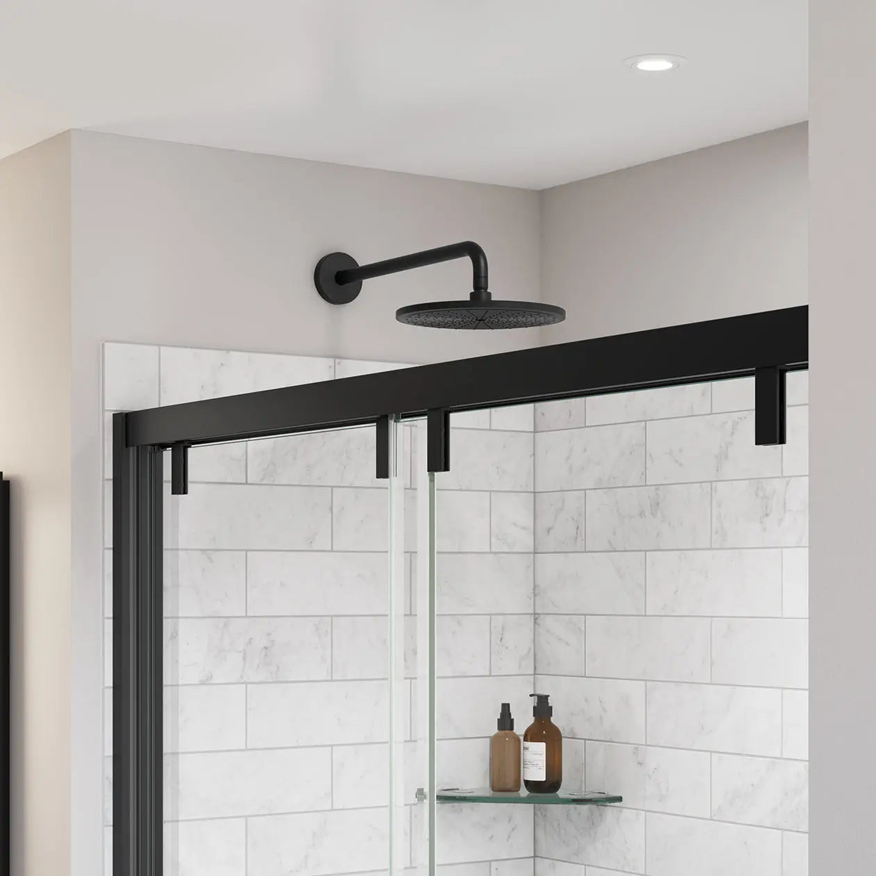Uptown 44-47 x 76 in. 8 mm Bypass Shower Door for Alcove Installation with Clear glass in Matte Black - Plumbing Market