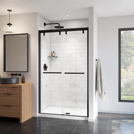 Uptown 44-47 x 76 in. 8 mm Bypass Shower Door for Alcove Installation with Clear glass in Matte Black - Plumbing Market