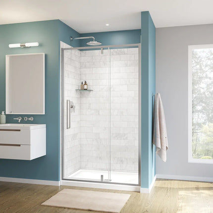 Uptown 45-47 x 76 in. 8 mm Pivot Shower Door for Alcove Installation with Clear glass in Chrome - Plumbing Market
