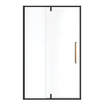 Uptown 45-47 x 76 in. 8 mm Pivot Shower Door for Alcove Installation with Clear glass in Matte Black & Wood - Plumbing Market
