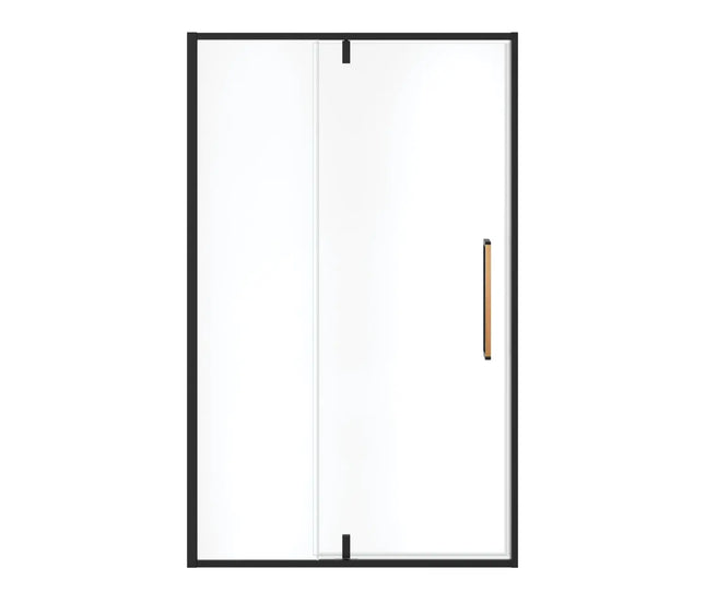 Uptown 45-47 x 76 in. 8 mm Pivot Shower Door for Alcove Installation with Clear glass in Matte Black & Wood - Plumbing Market