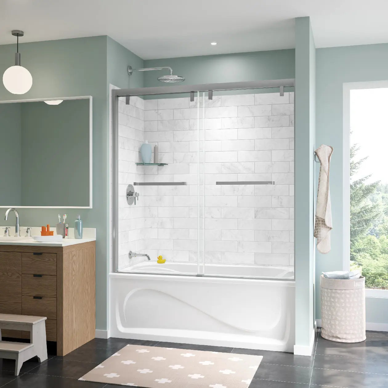 Uptown 56-59 x 58 in. 8 mm Bypass Tub Door for Alcove Installation with Clear glass in Chrome - Plumbing Market