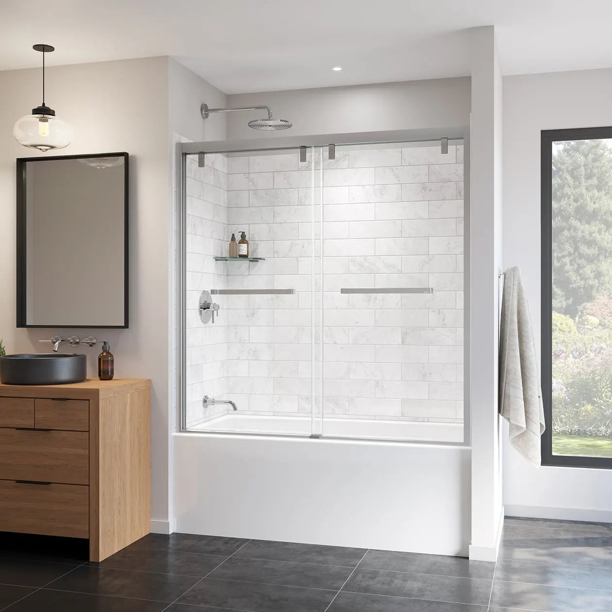 Uptown 56-59 x 58 in. 8 mm Bypass Tub Door for Alcove Installation with Clear glass in Chrome - Plumbing Market