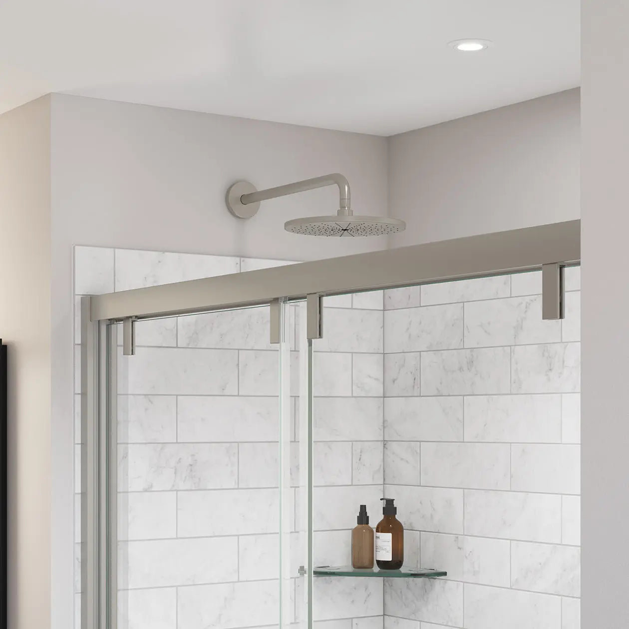 Uptown 56-59 x 76 in. 8 mm Bypass Shower Door for Alcove Installation with Clear glass in Brushed Nickel - Plumbing Market