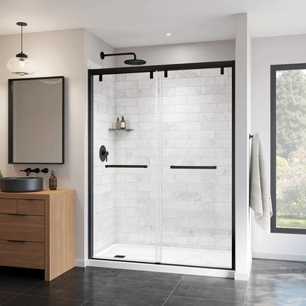 Uptown 56-59 x 76 in. 8 mm Bypass Shower Door for Alcove Installation with Clear glass in Matte Black - Plumbing Market