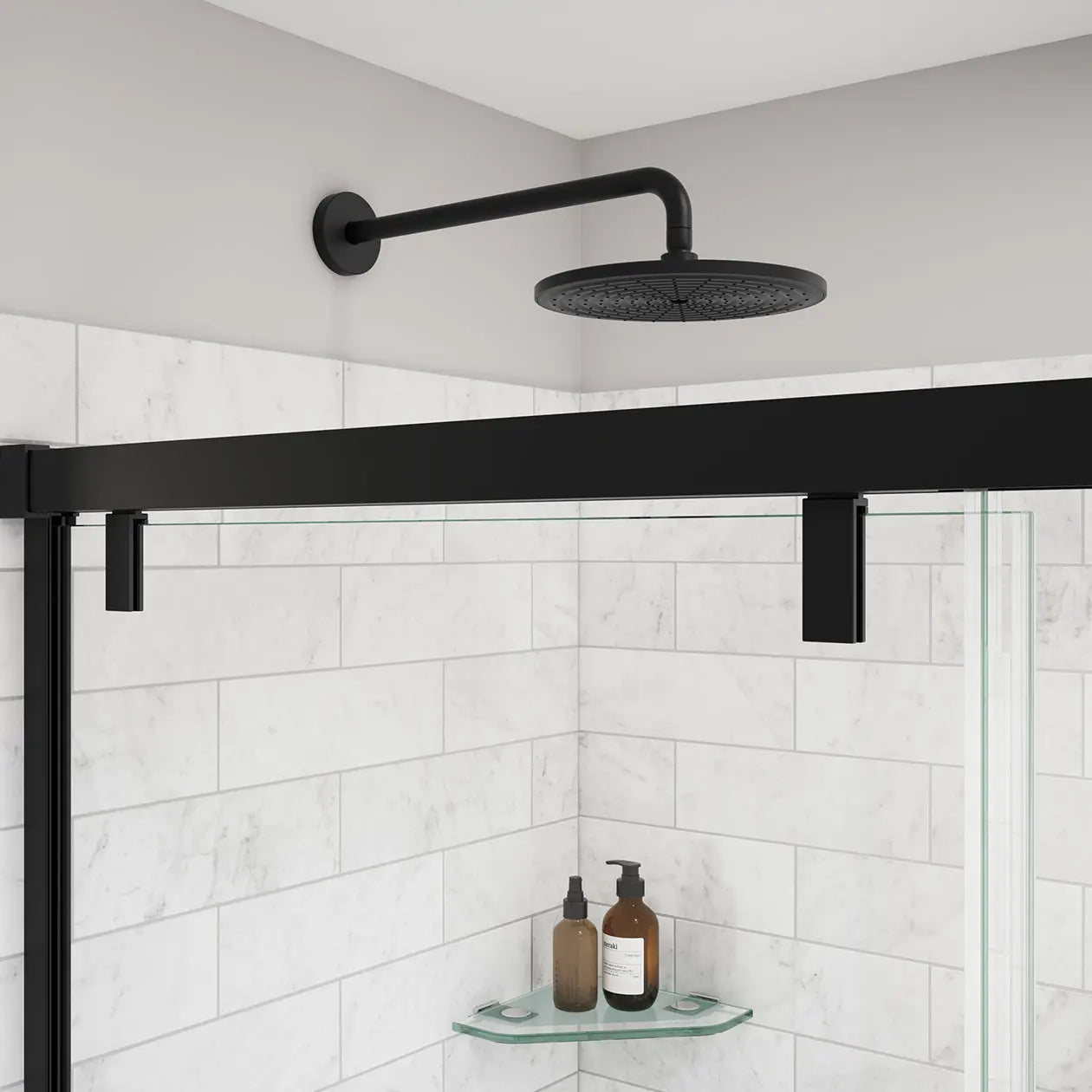 Uptown 56-59 x 76 in. 8 mm Sliding Shower Door for Alcove Installation with Clear glass in Matte Black - Plumbing Market