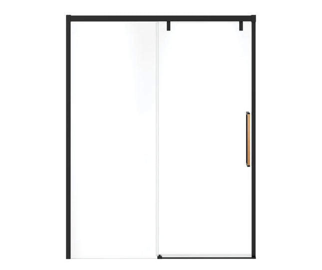 Uptown 56-59 x 76 in. 8 mm Sliding Shower Door for Alcove Installation with Clear glass in Matte Black & Wood - Plumbing Market