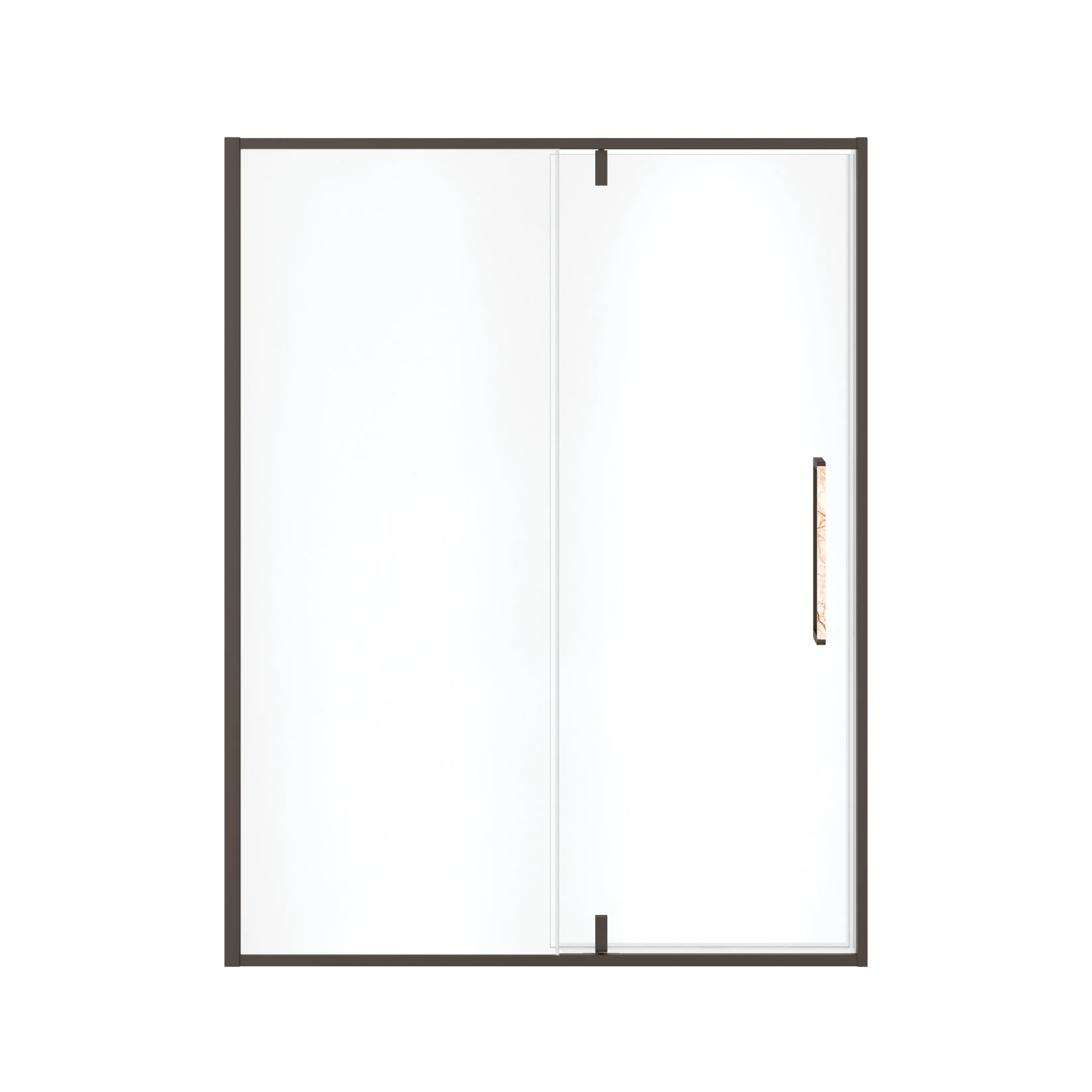 Uptown 57-59 x 76 in. 8 mm Pivot Shower Door for Alcove Installation with Clear glass in Dark Bronze & Beige Marble - Plumbing Market