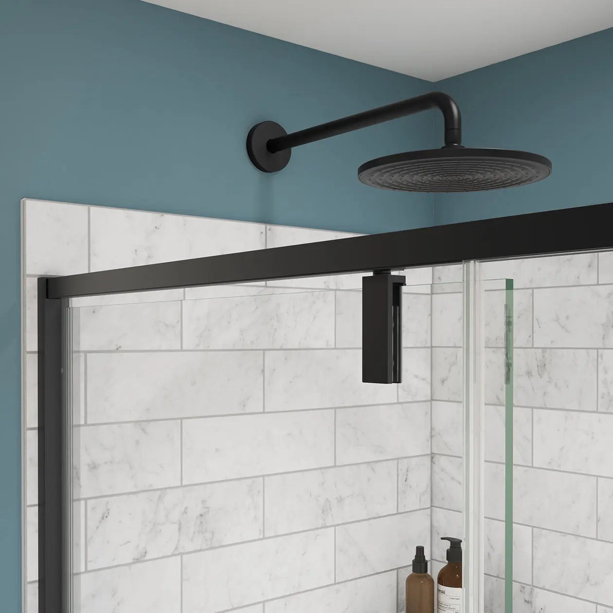 Uptown 57-59 x 76 in. 8 mm Pivot Shower Door for Alcove Installation with Clear glass in Matte Black - Plumbing Market