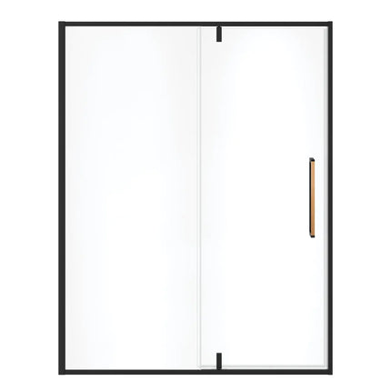 Uptown 57-59 x 76 in. 8 mm Pivot Shower Door for Alcove Installation with Clear glass in Matte Black & Wood - Plumbing Market