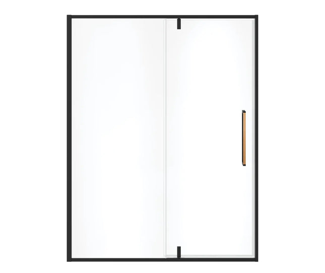 Uptown 57-59 x 76 in. 8 mm Pivot Shower Door for Alcove Installation with Clear glass in Matte Black & Wood - Plumbing Market