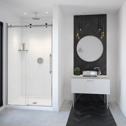 Vela 44 ½-47 x 78 ¾ in. 8mm Sliding Shower Door for Alcove Installation with Clear glass in Chrome and Matte Black - Plumbing Market