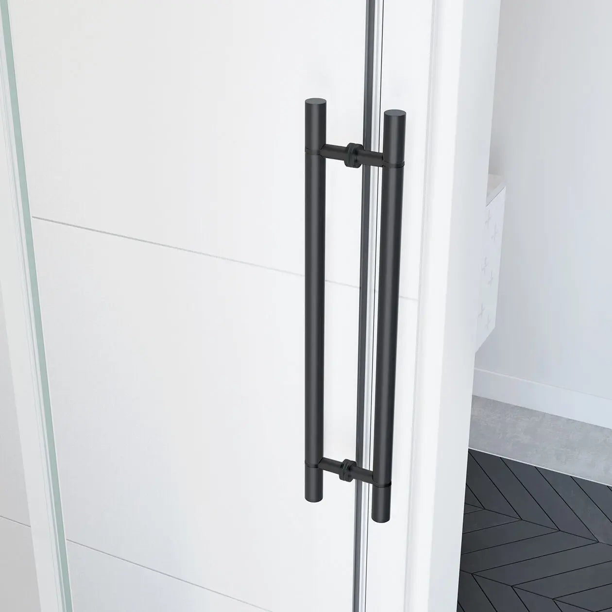 Vela 44 ½-47 x 78 ¾ in. 8mm Sliding Shower Door for Alcove Installation with Clear glass in Matte Black - Plumbing Market