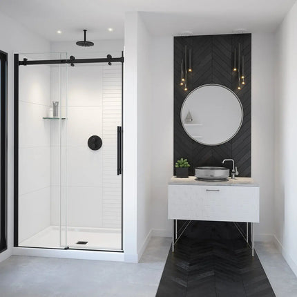 Vela 44 ½-47 x 78 ¾ in. 8mm Sliding Shower Door for Alcove Installation with Clear glass in Matte Black - Plumbing Market