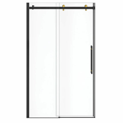 Vela 44 ½-47 x 78 ¾ in. 8mm Sliding Shower Door for Alcove Installation with Clear glass in Matte Black and Brushed Gold - Plumbing Market