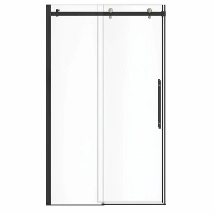 Vela 44 ½-47 x 78 ¾ in. 8mm Sliding Shower Door for Alcove Installation with Clear glass in Matte Black and Brushed Nickel - Plumbing Market