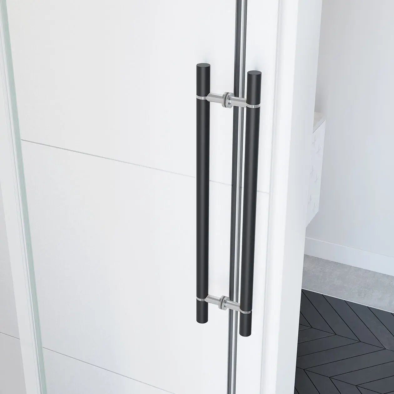 Vela 44 ½-47 x 78 ¾ in. 8mm Sliding Shower Door for Alcove Installation with Clear glass in Matte Black and Chrome - Plumbing Market