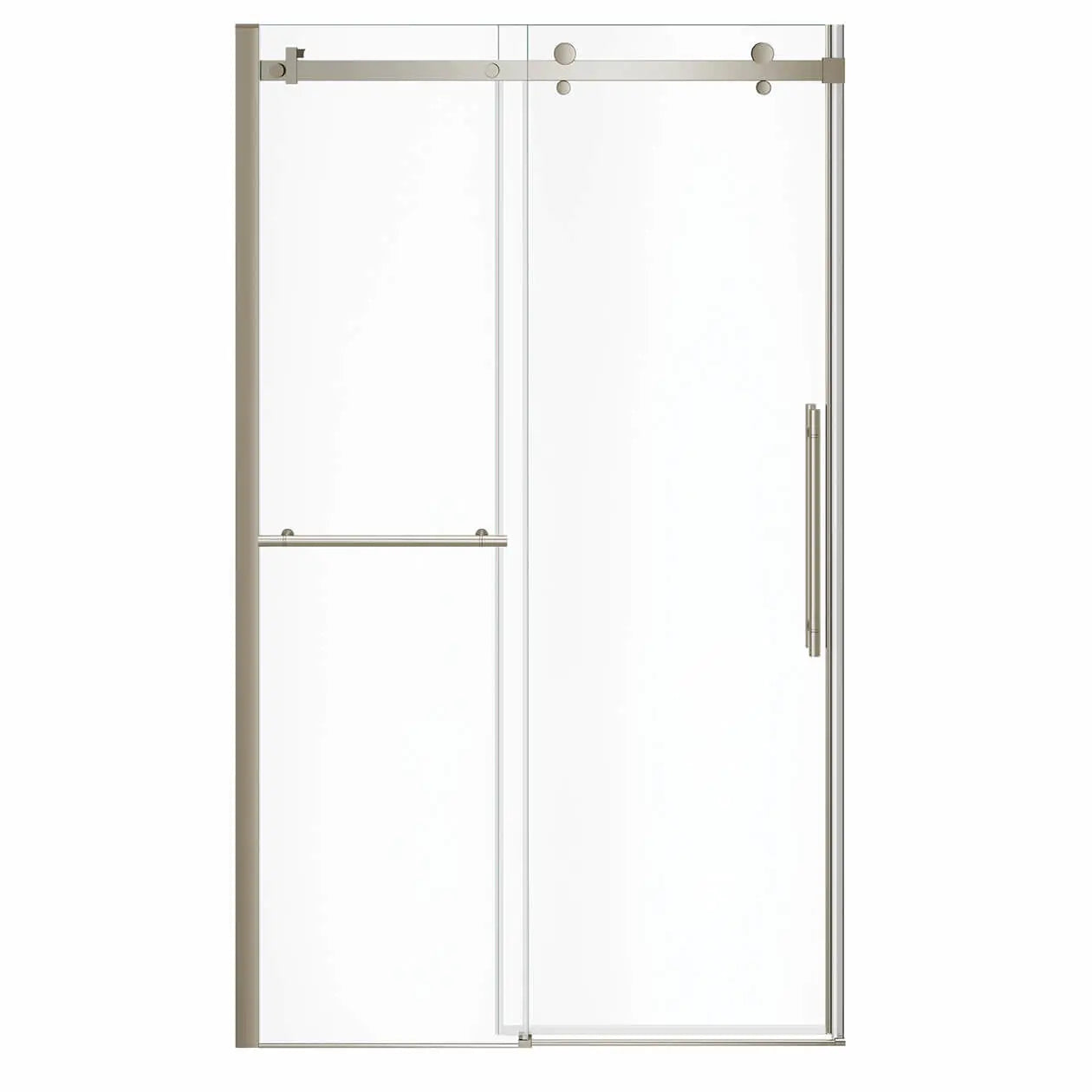Vela 44 ½-47 x 78 ¾ in. 8mm Sliding Shower Door with Towel Bar for Alcove Installation with Clear glass in Brushed Nickel - Plumbing Market
