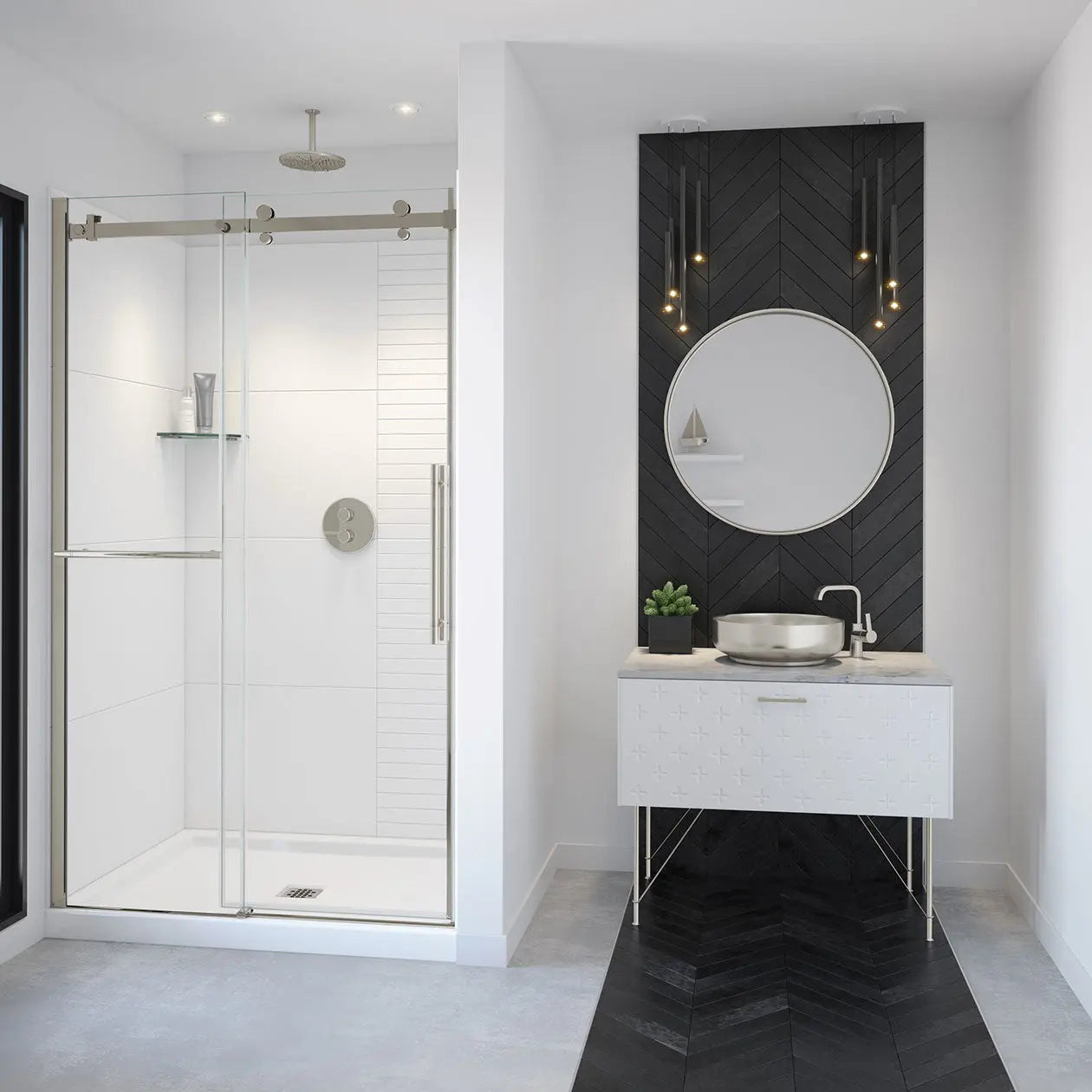 Vela 44 ½-47 x 78 ¾ in. 8mm Sliding Shower Door with Towel Bar for Alcove Installation with Clear glass in Brushed Nickel - Plumbing Market