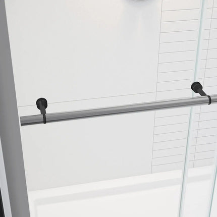 Vela 44 ½-47 x 78 ¾ in. 8mm Sliding Shower Door with Towel Bar for Alcove Installation with Clear glass in Chrome and Matte Black - Plumbing Market