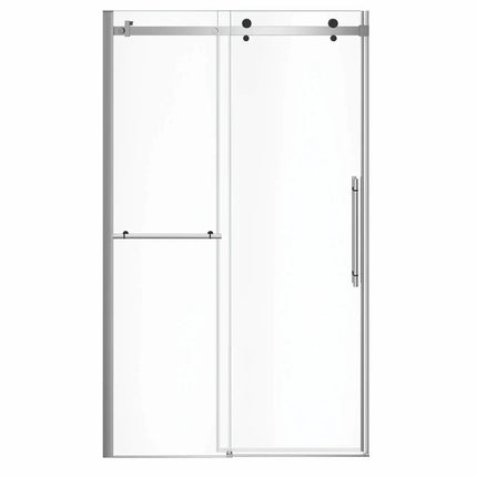 Vela 44 ½-47 x 78 ¾ in. 8mm Sliding Shower Door with Towel Bar for Alcove Installation with Clear glass in Chrome and Matte Black - Plumbing Market