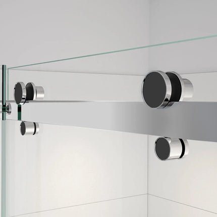 Vela 44 ½-47 x 78 ¾ in. 8mm Sliding Shower Door with Towel Bar for Alcove Installation with Clear glass in Chrome and Matte Black - Plumbing Market